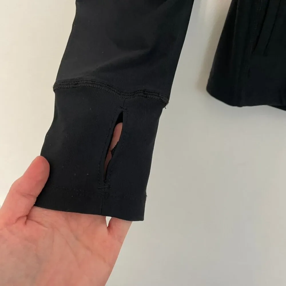 APANA Solid Black Full Zip Zipper Collared Thumbholes Active Jacket Track Jacket - Image 7