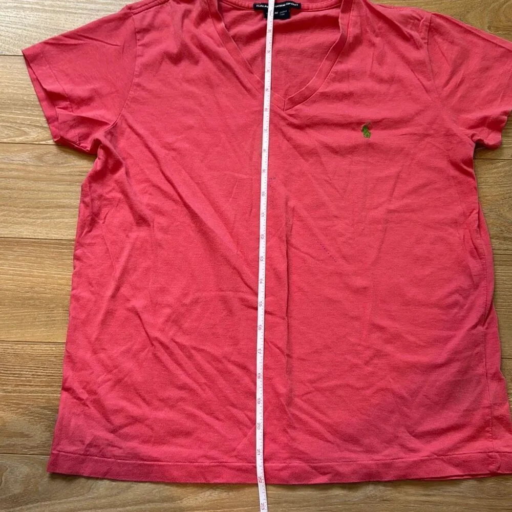 Vintage Ralph Lauren Sport salmon pink 100% Cotton T-Shirt Size Medium with gree - Image 5