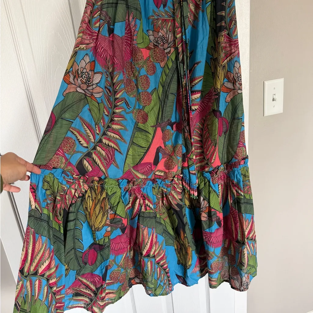Farm Rio Totally Tuiuiu Cotton Colorful Jungle Tropical Maxi Dress - Image 4