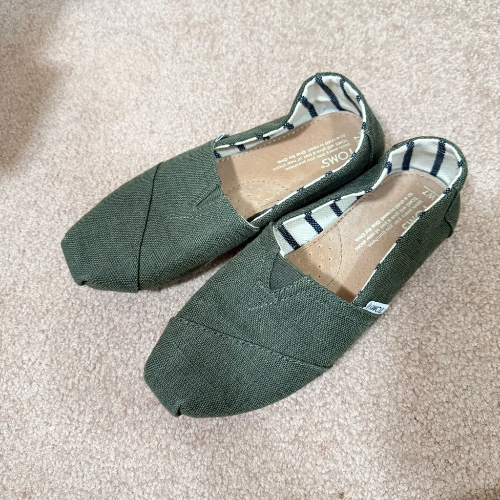 Toms Alpargata Heritage Classic Slip-On Flat Olive Green Womens 7 - Image 5