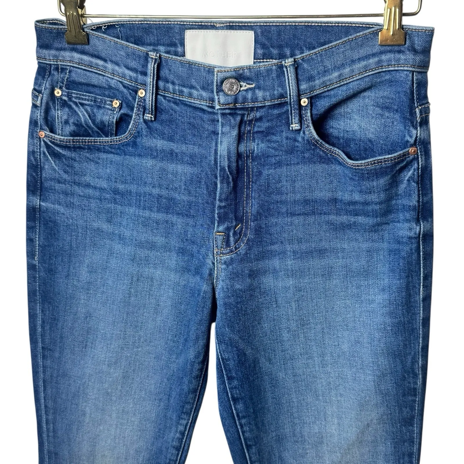 Mother Superior The Weekender Flare Leg Jeans Mid Rise Blue Denim Capsule 29 - Image 4