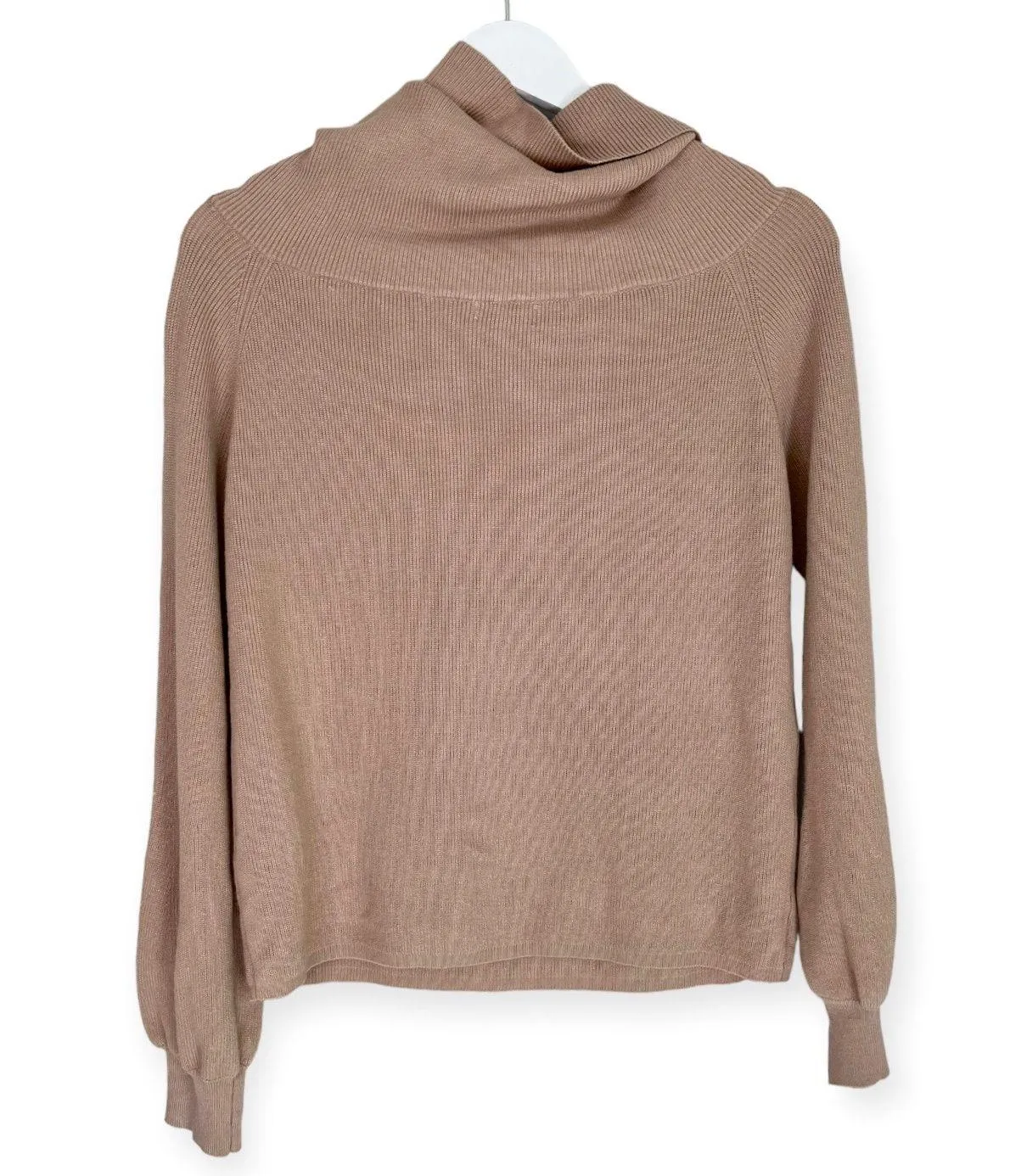 NWT  Women’s Drawstring Neckline Cowl Neck Off Shoulder Sweater Tan Small - Image 5