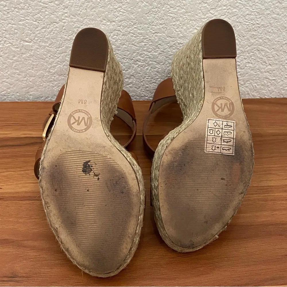 Michael  Giovanna Wedge Luggage Color Brown Leather Sandals Size 8 - Image 9