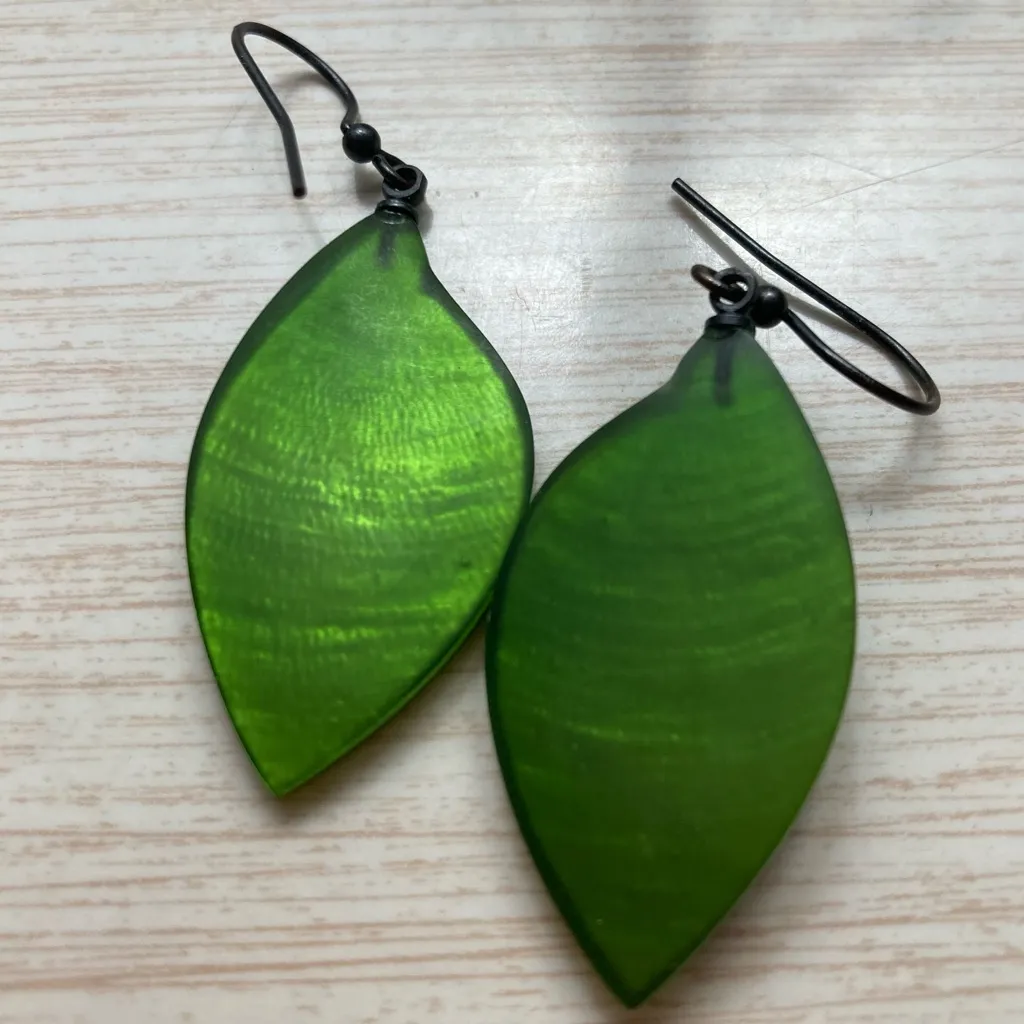 Green Leaf Lightweight Resin Earrings - Image 2
