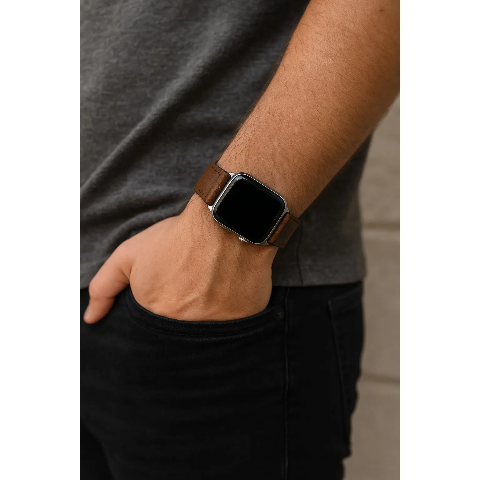 Vintage Brown Leather Apple Watch Band 40/38mm Rustic Classic Strap - Image 2