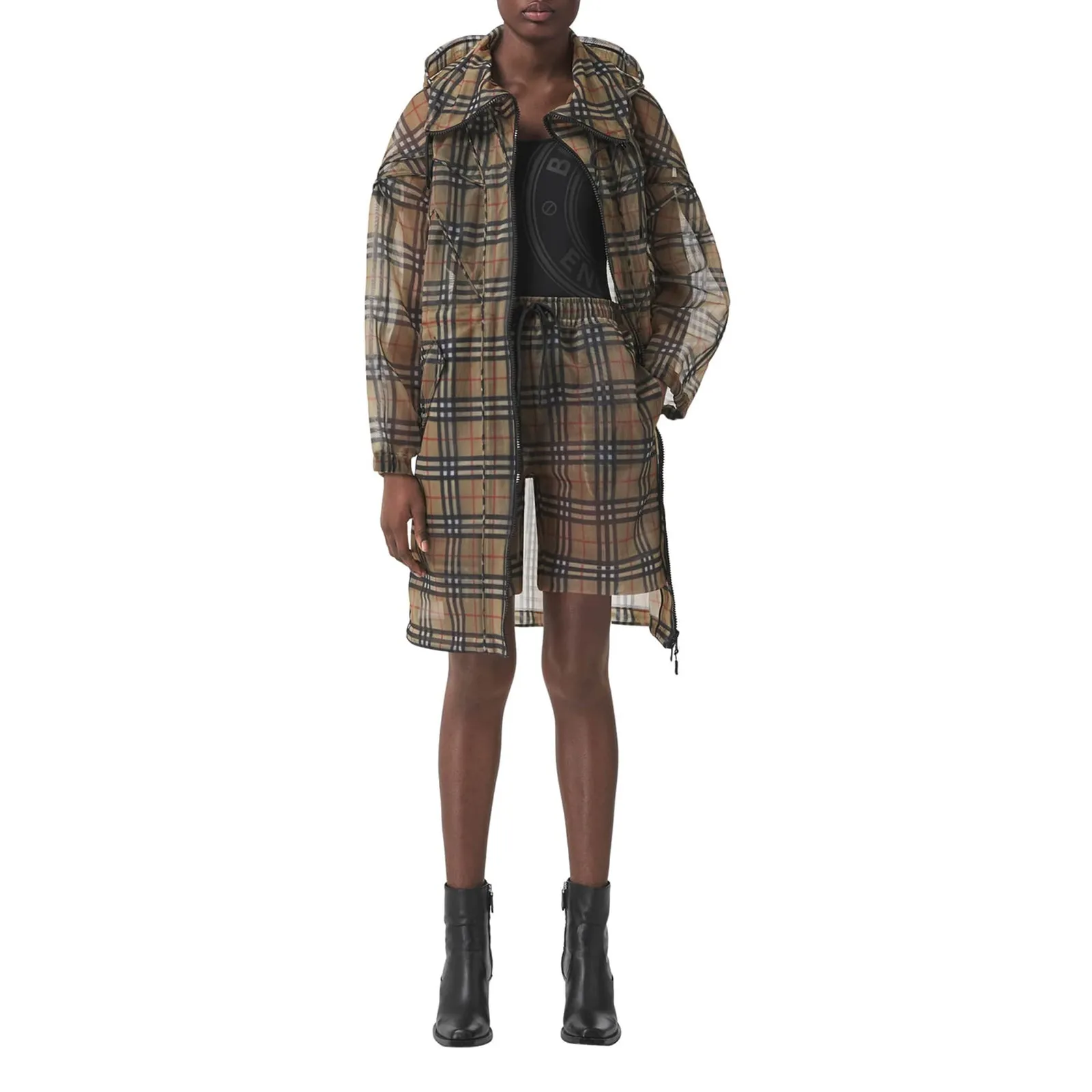 Burberry Nova Check Mesh Plaid Transparent Long Jacket - Image 4
