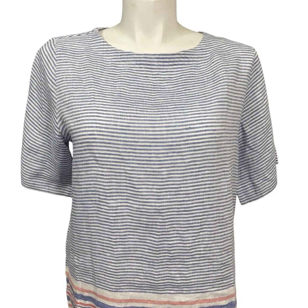 L.L. Bean Linen Stripe Button Back Top Blue Red White Women’s Large - Image 2