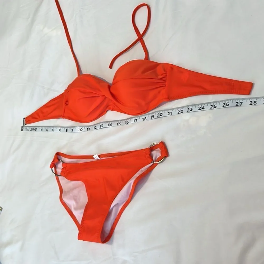 NWOT szL orange bikini structured cups removable halter straps bottom side rings Size L - Image 6