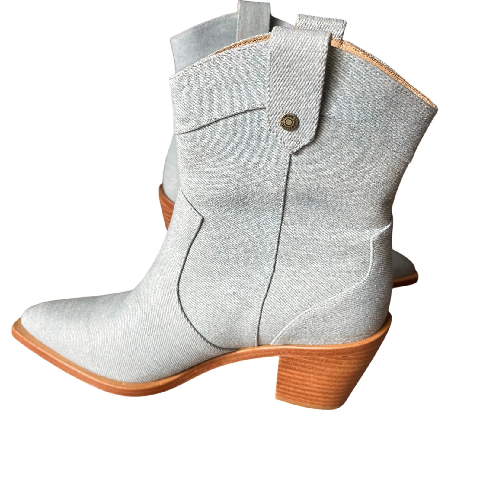 7 For All Mankind Women's 6 Denim‎ Blue Western Cowboy Ankle Boots Festival - Image 5