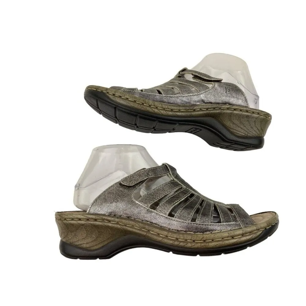 *Josef Seibel Sandals Womens 41 Metallic Silver Caged Strappy Slip On Slide Mule Size 10 - Image 8