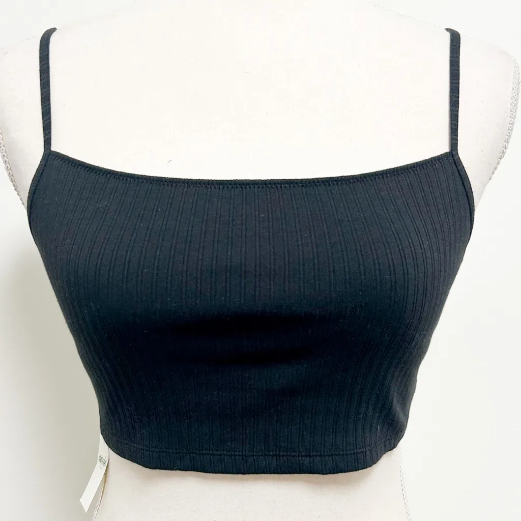 Aerie Black Beach Daze Ribbed Lace Cropped Rose Gold Rings Bra Top Small NWT - Image 4