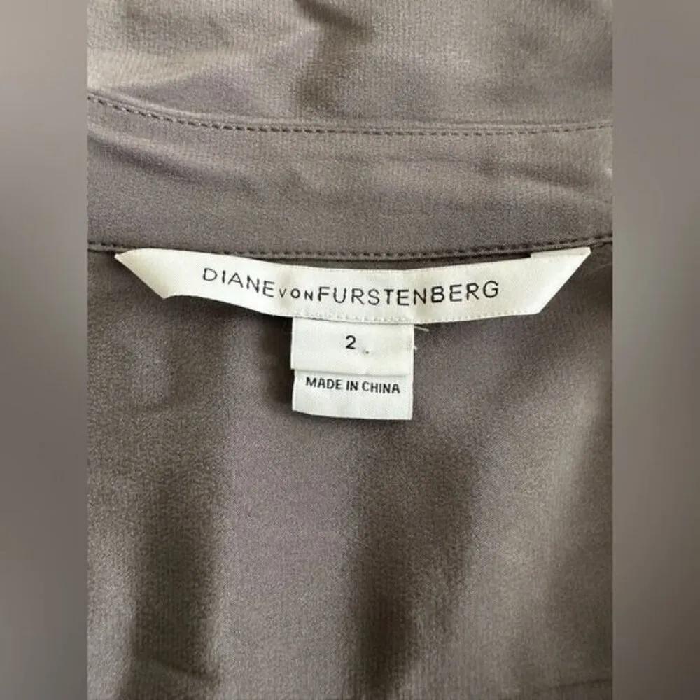 DVF Diane Von Furstenberg Gray Midi Shirt Dress Draw String Waist Size 2 - Image 6