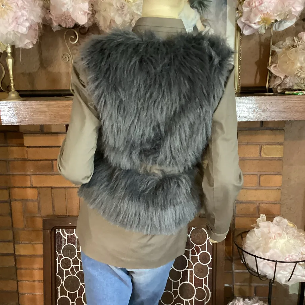 LOEFFLER RANDALL GREY FAUX FUR & GREEN COTTON JACKET (0) - Image 3