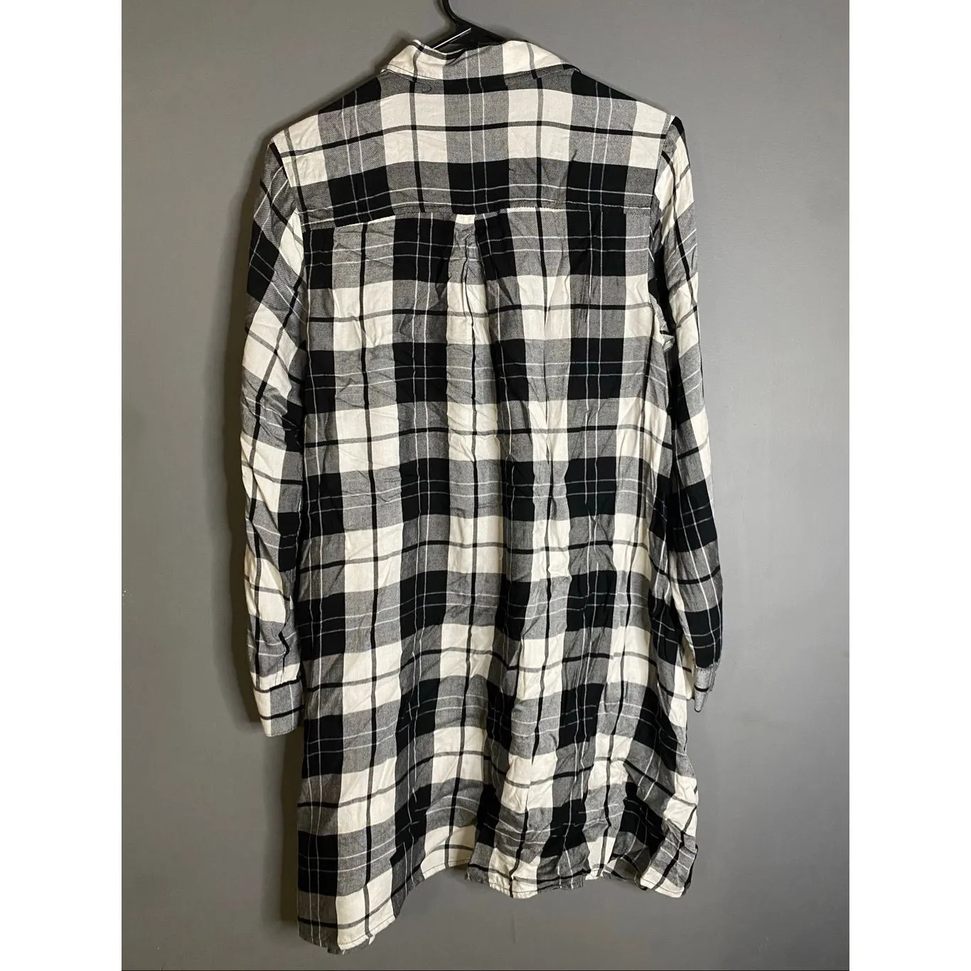 Old Navy Black White Plaid Pocket Button Up Dress Tunic Size Medium - Image 6