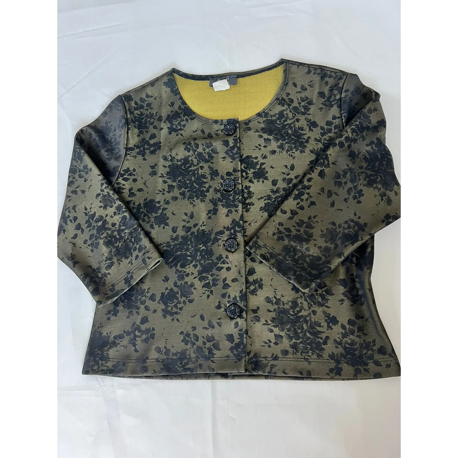 Geri C. 2 piece matching skirt set women's Medium green black floral VTG 90s - Image 2