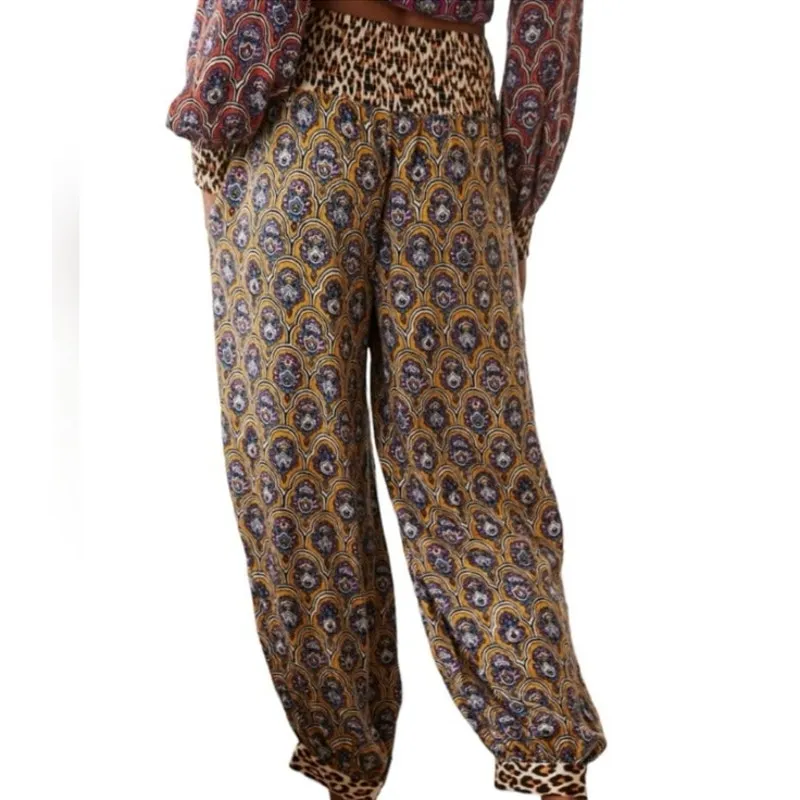 Anthropologie Pants Womens XXS Multicolor Smocked Waist Animal Print Hippie Boho - Image 3