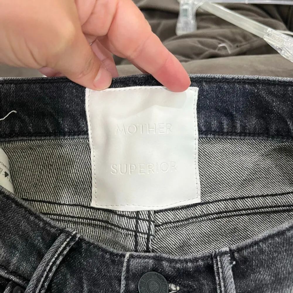 Mother The Flirt Chew Jeans in Cat & Kings Wash Straight Leg Jeans Size 24 Black - Image 8