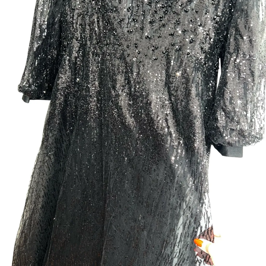 NEW NWT Mac Duggal Jewel Encrusted Illusion Long Sleeve A Line Maxi Gown Black - Image 8