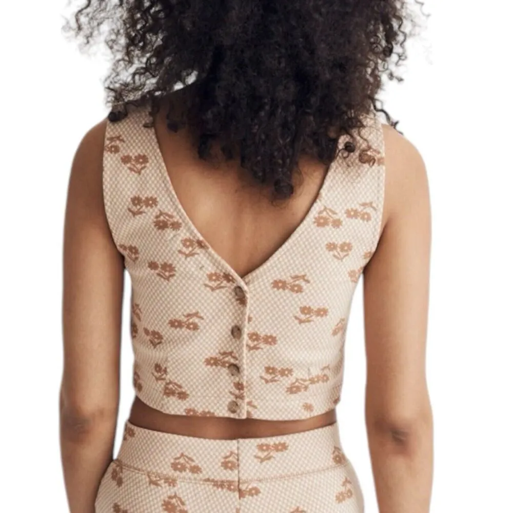 Madewell Crop Tank Top Button Back Brown Geo Daisy Vest Women’s Size Medium - Image 2
