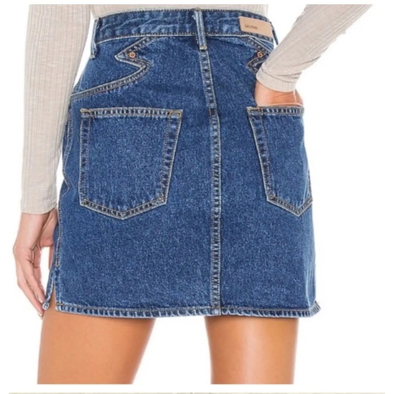 GRLFRND Odette denim mini skirt  color Call It Love Size 26 A Line High Waisted - Image 9