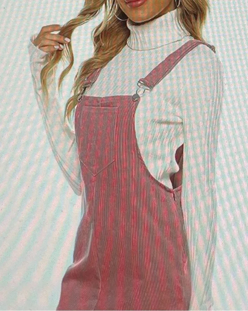 Pink corduroy overall bib pinafore suspender dress, size S Barbiecore boho - Image 4