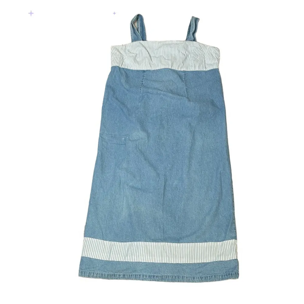 VINTAGE Blue Denim Dress Jumper Sleeveless MIDI Contrast Fabric Plus Size 1X - Image 2