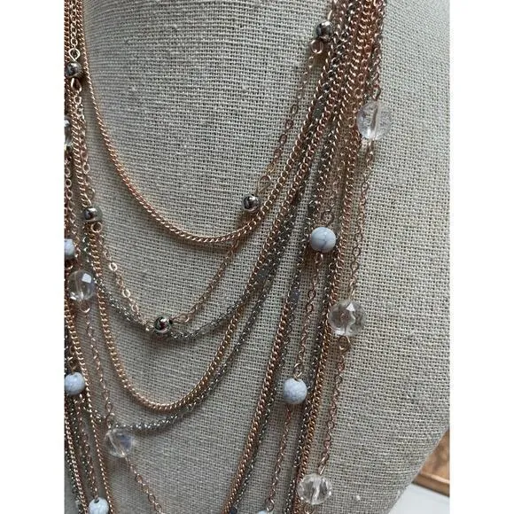 NWT Layered Necklace Rose Gold & Silver Chain with Enamel‎ & Crystal Beads 21.5" - Image 2