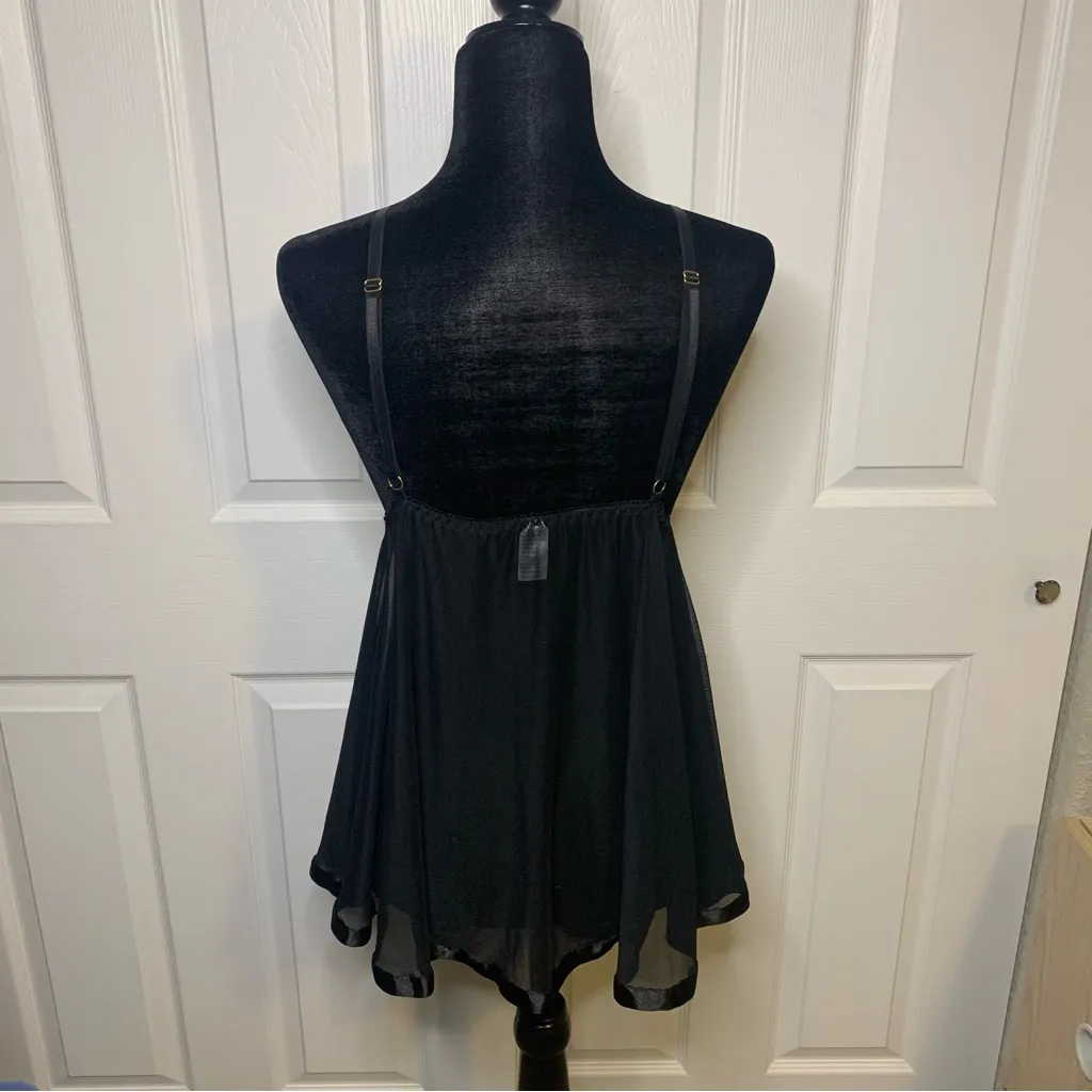 Black Babydoll Sheer Dress With Pink Detail - Image 3