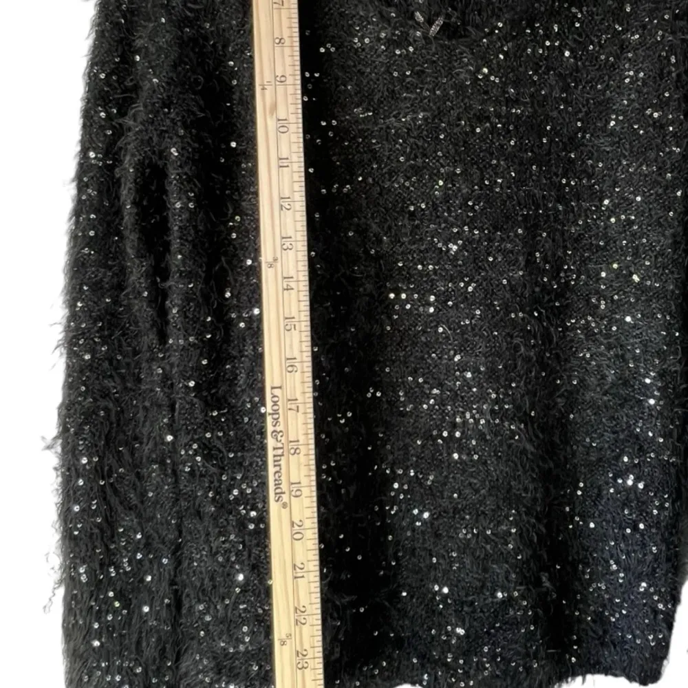 Women's NÜAGE black metalic sweater long sleeve sequinned V - Image 6