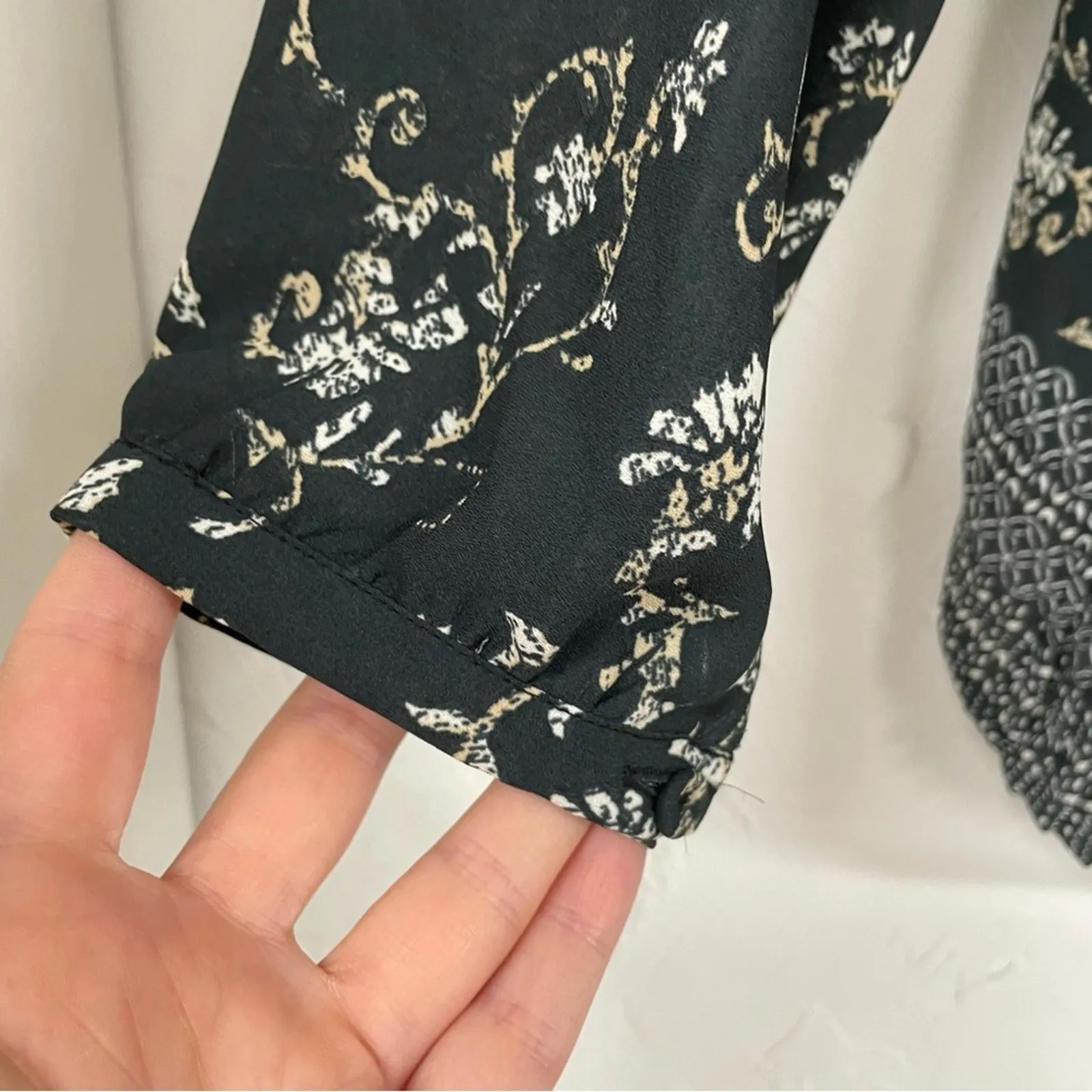 Daniel Rainn DR2 Green Floral Printed Boho Womens Long Sleeve Blouse Tie Neck S - Image 5