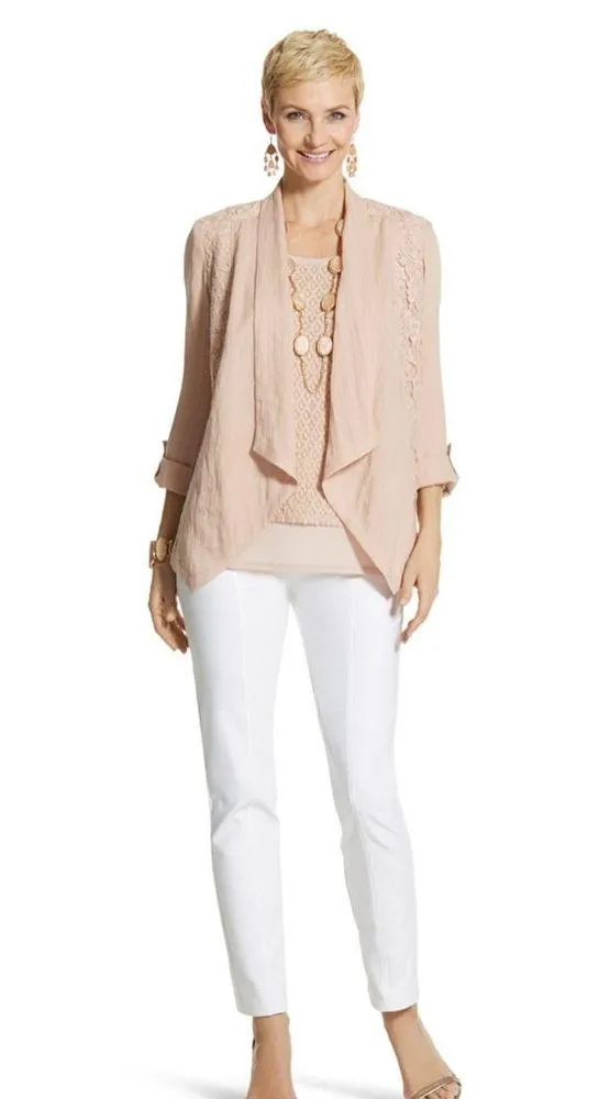 Blush Peach Francesca Jacket Cardigan Open Flutter Front Lace Inlays - Image 10