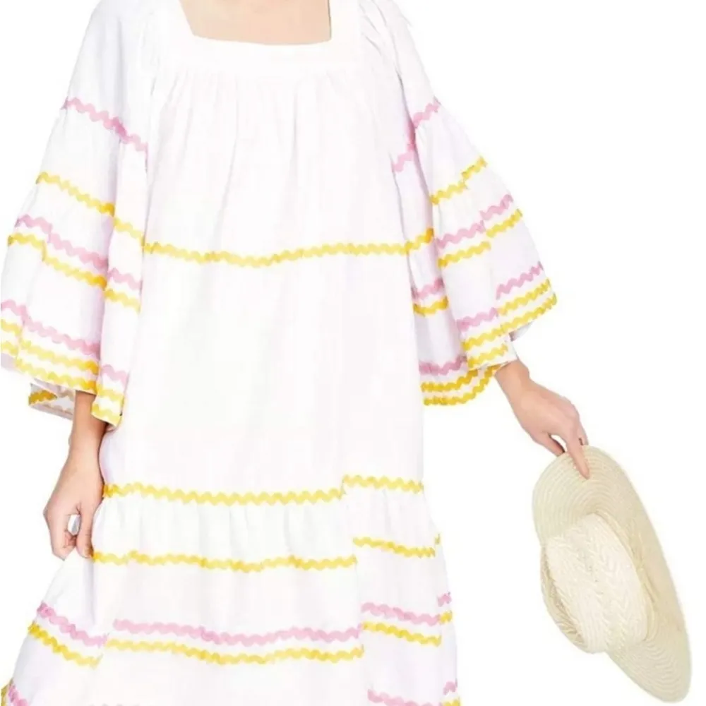 LISA MARIE FERNANDEZ RIC RAC FLARE SLEEVE LINEN DRESS White Size XS - Image 4