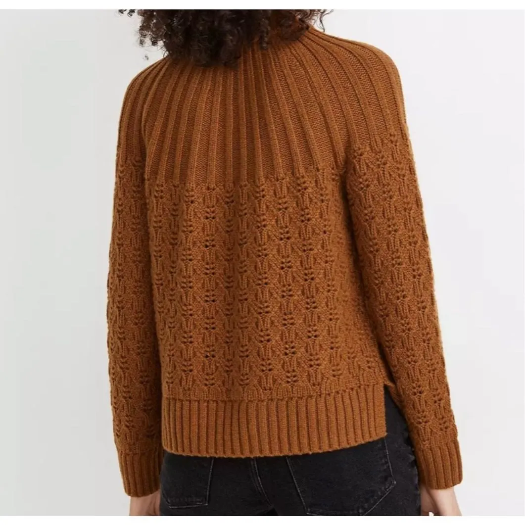 Madewell Mock Neck Chunky Knit Sweater Brown Rust Textured Ribbed Pattern Size M - Image 2