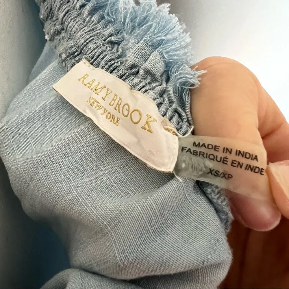 Ramy Brook Esie Chambray Romper Size XS Long Bell Sleeves Off the Shoulder - Image 9