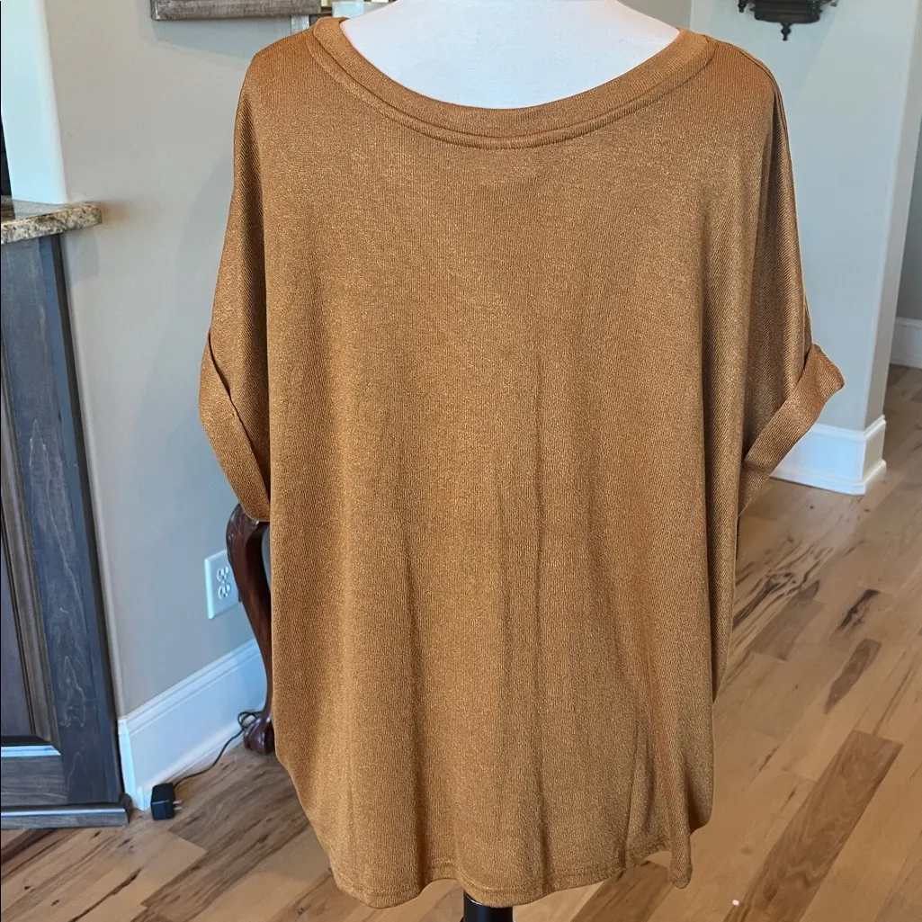 Mod Ref  Rust V Neck Top Womens XX Large Autumn Gold Short Sleeve - Image 9