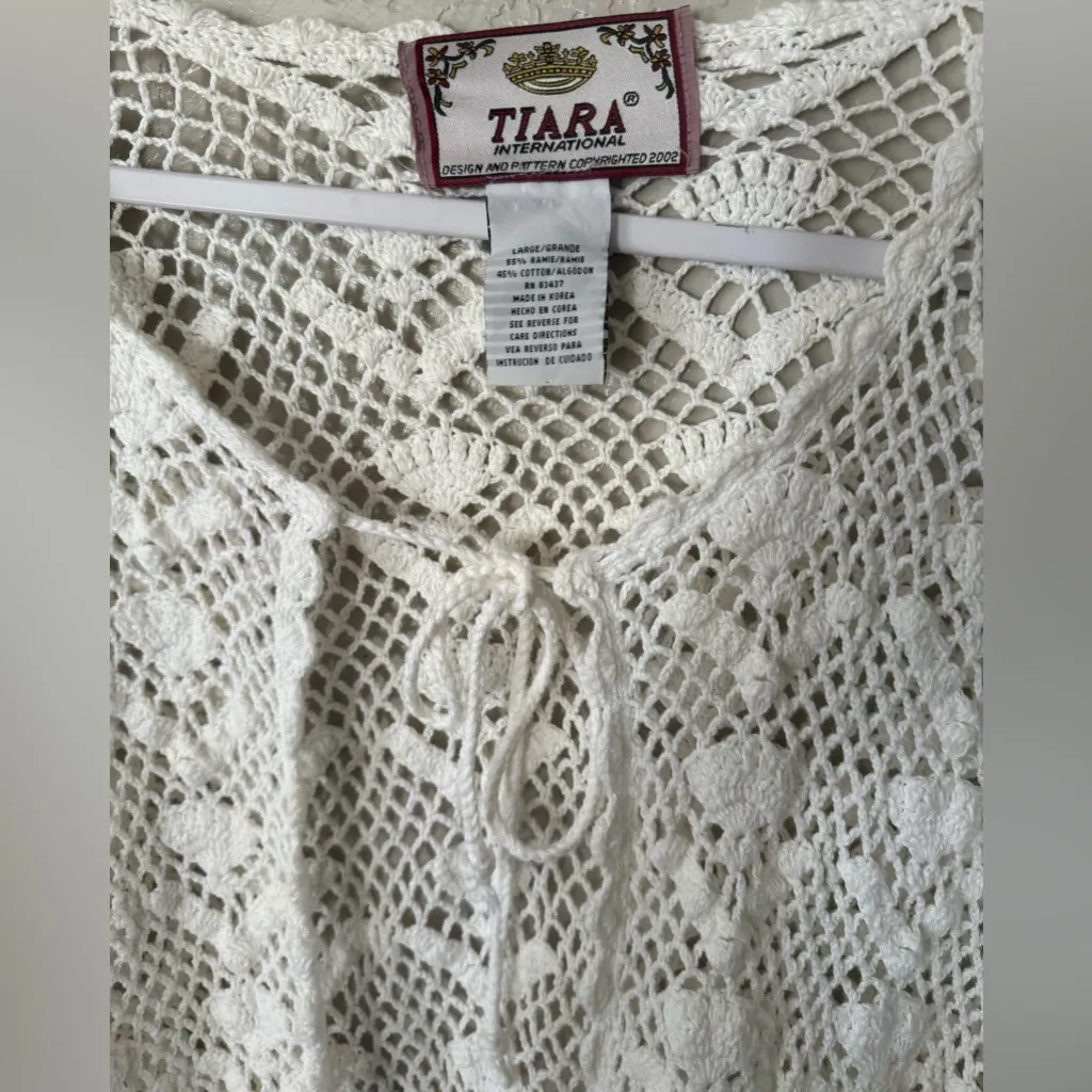 Vtg Tiara International Cottage Core Crocheted Cardigan Sweater SZ L - Image 2