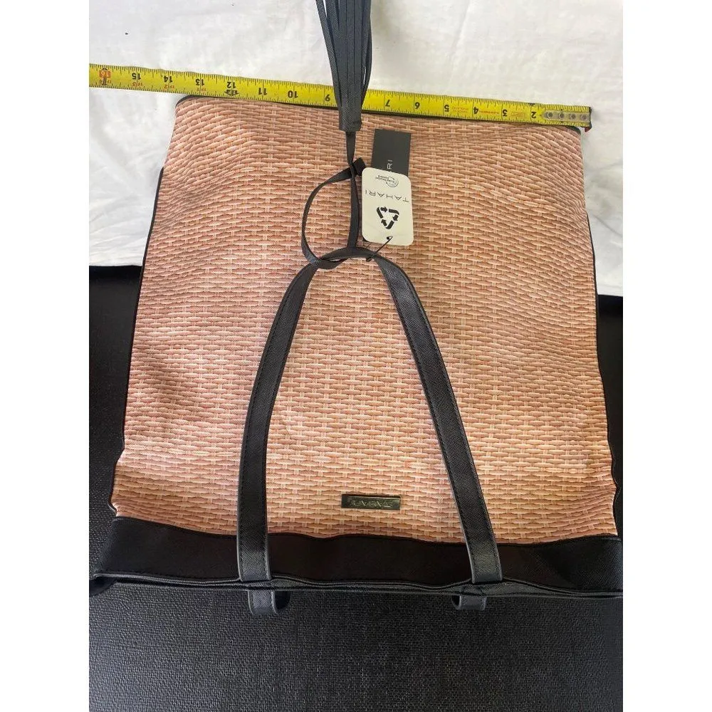 Tahari Women's Woven like design Tote / Handbag Biege & Black SKU 3198 - Image 7