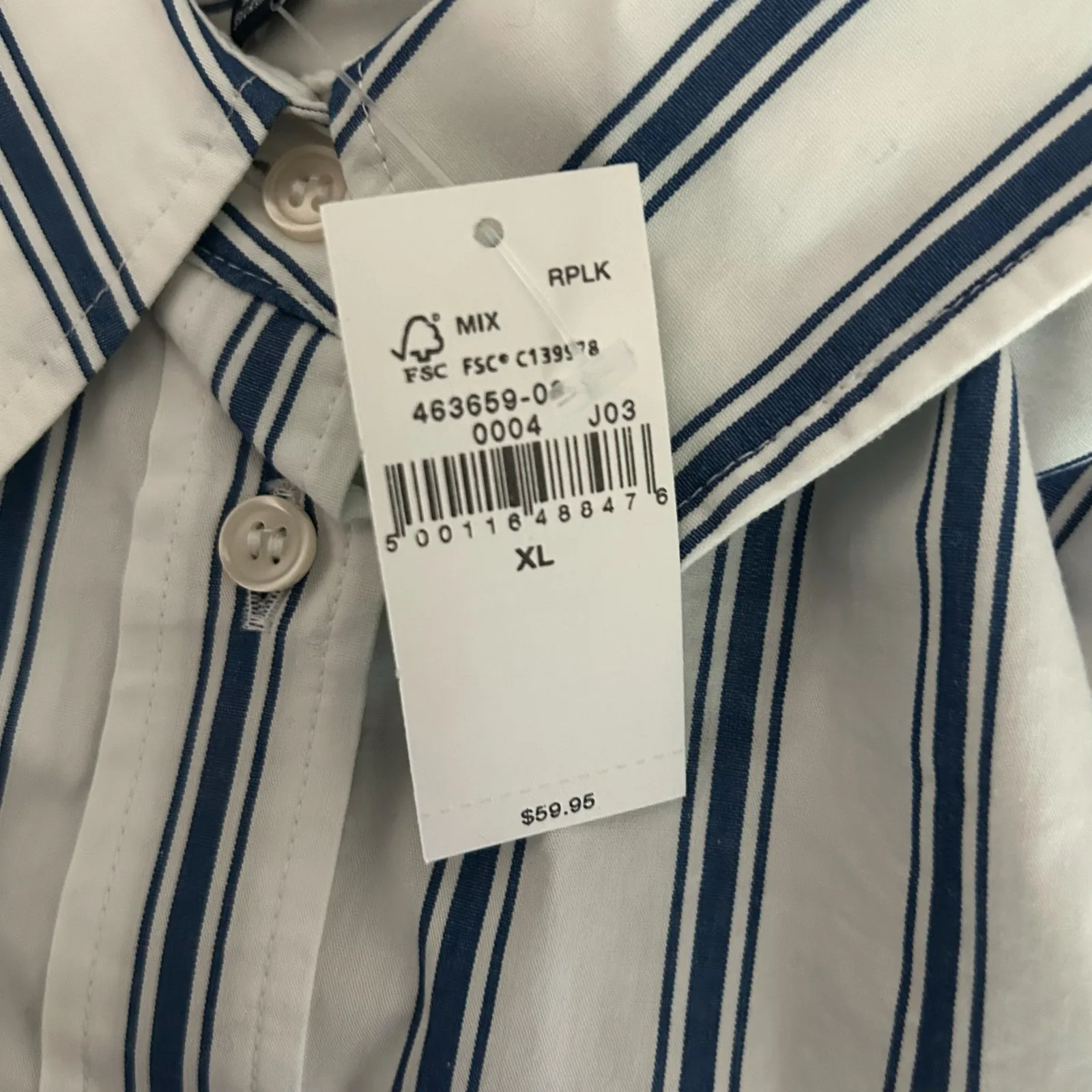 Gap Women's Button Up Blue Stripe Cotton Poplin Long Sleeve Shirt XL New - Image 4