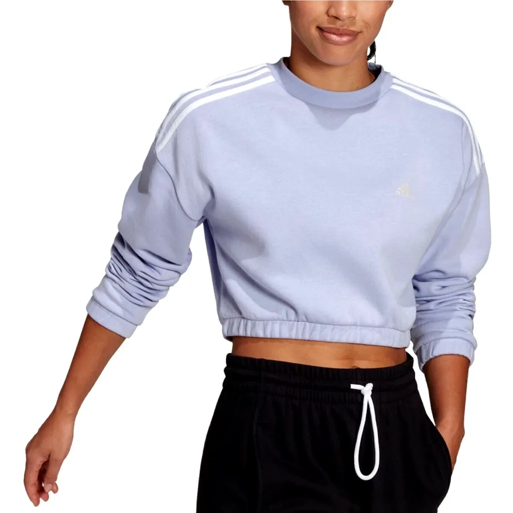 ADIDAS ESSENTIALS 3 STRIPES LAVENDER WHITE CREW CROP SWEATSUIT S Purple - Image 3