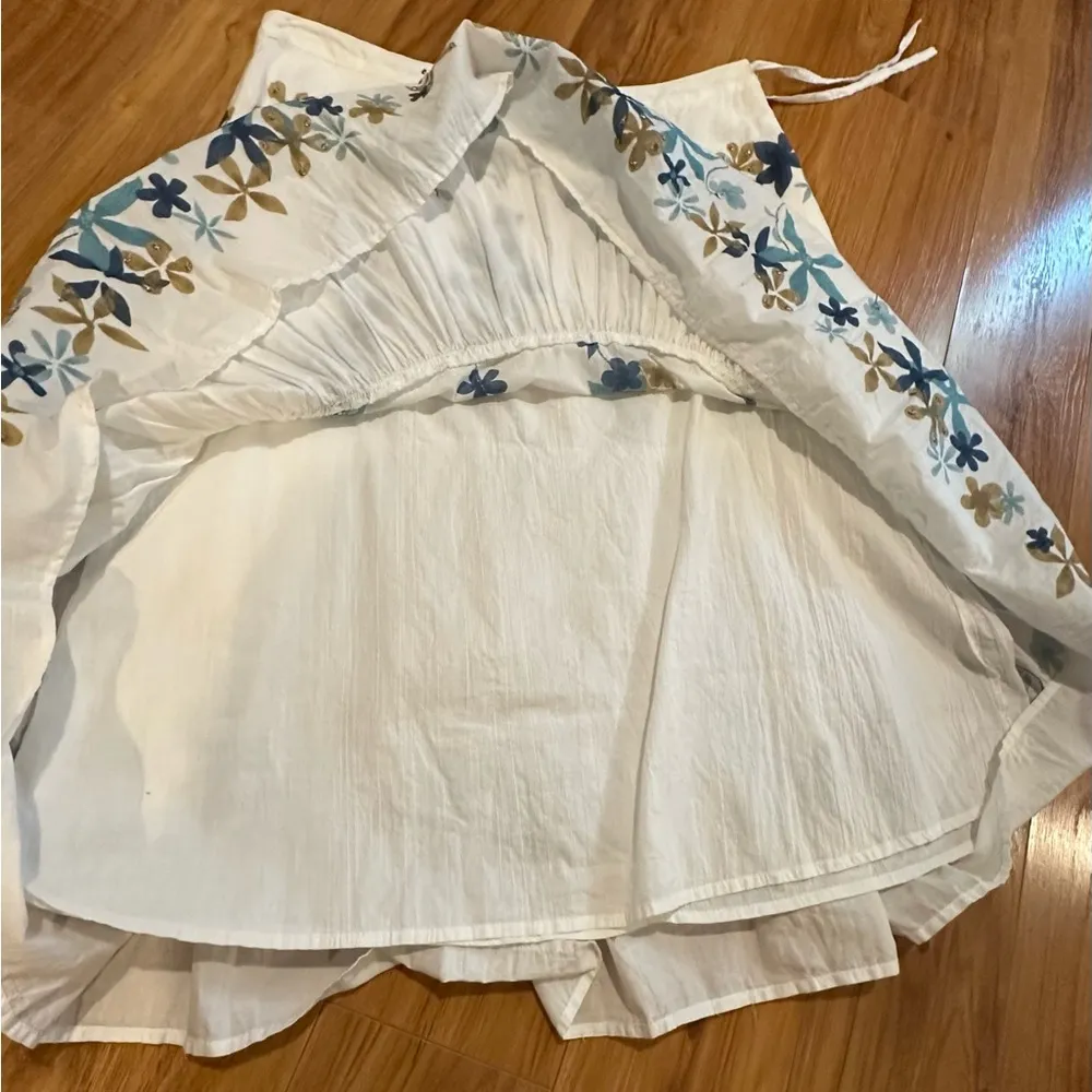 JH Collectibles Size 6 Women's Beaded Floral Ruffled Cotton Skirt Drawstring Zip Silver - Image 9