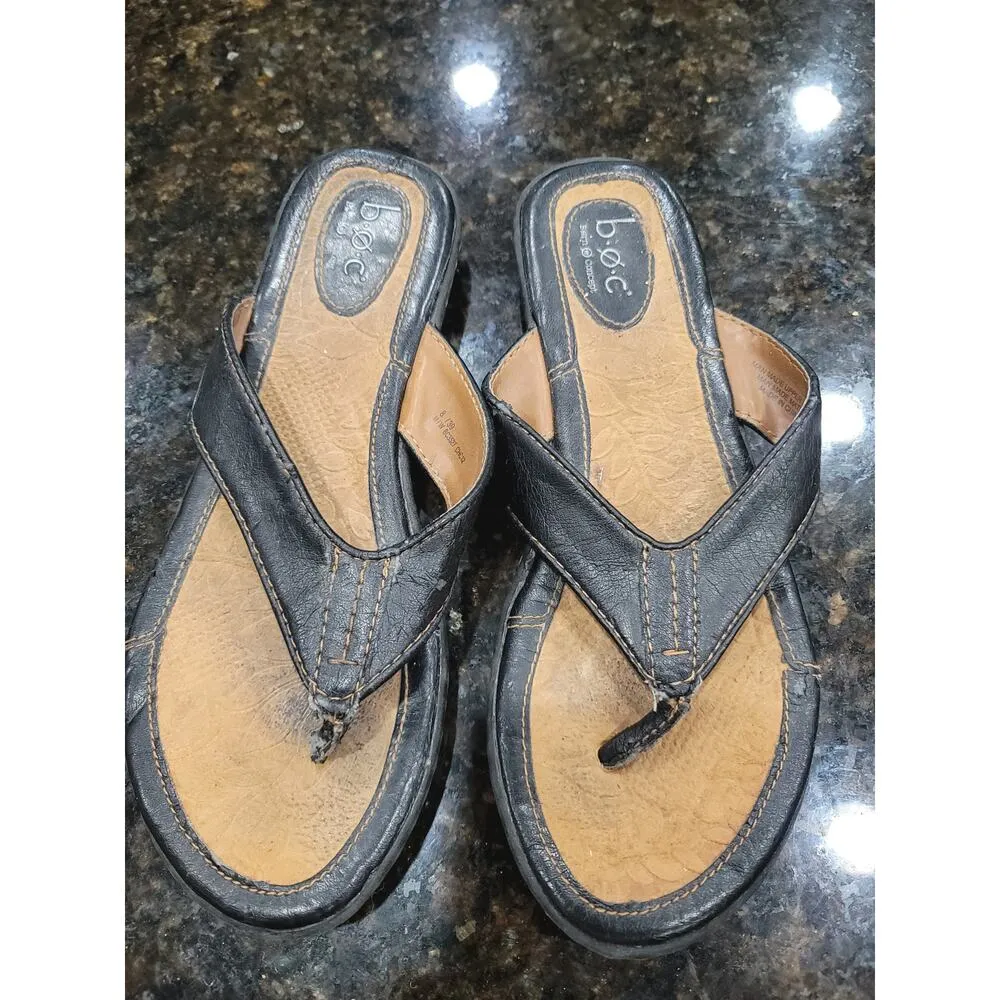 B.O.C Born Concept Zita Flip Flops Womens Size 8 Black Leather Slip On BC3527 - Image 3