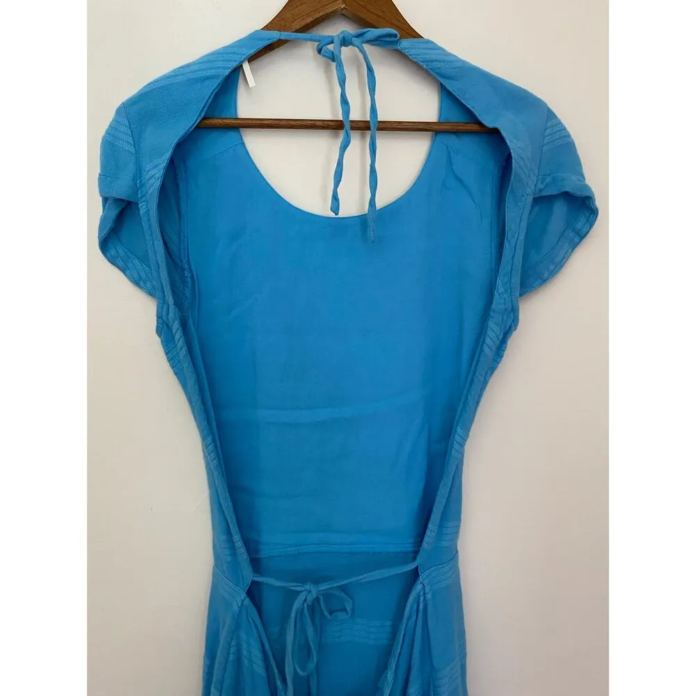 Free People Free-est Mika Mini Dress Striped Open Tie Button Back Cotton Linen S - Image 10