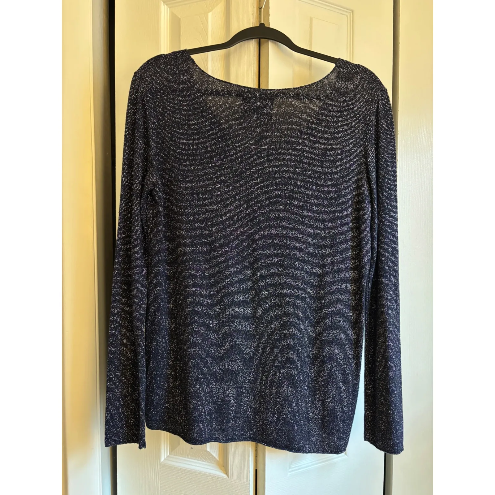 Free People's "Free for Humanity" blue Metallic Knit Long Sleeve Top Size Large - Image 5