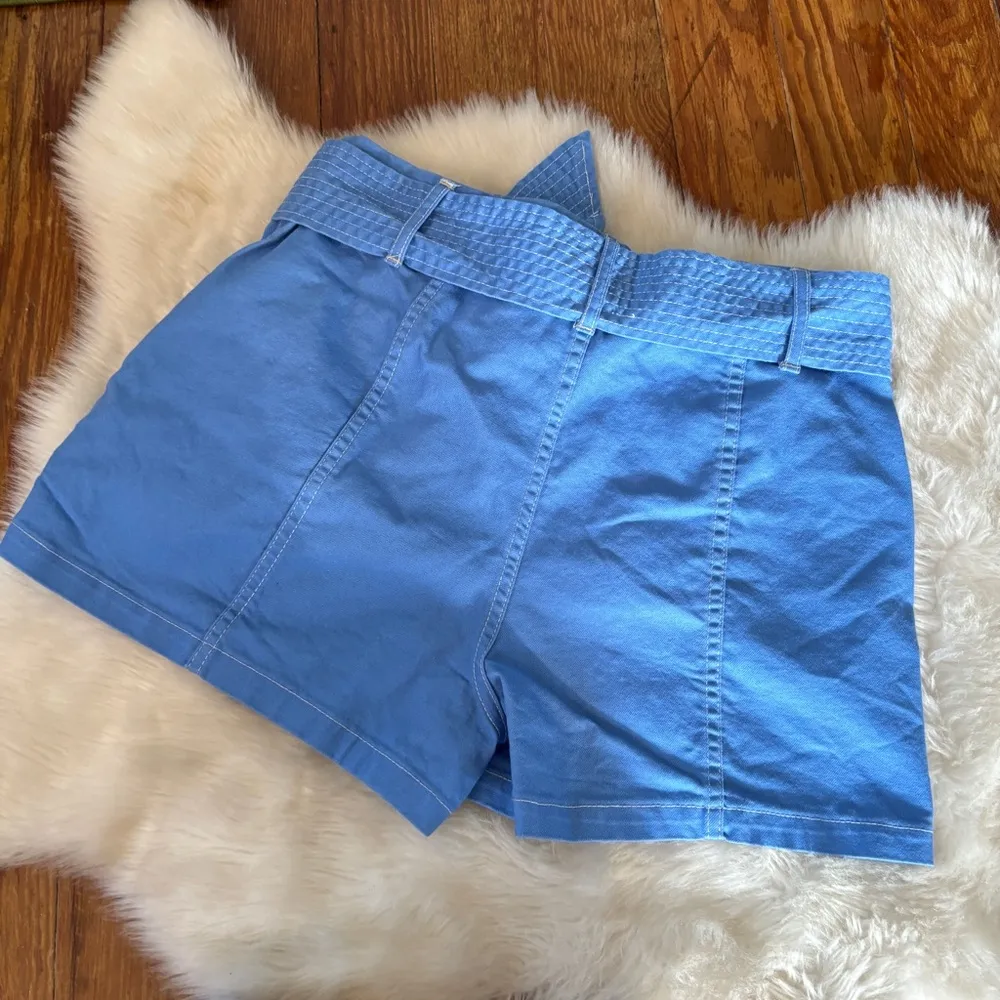 Solid Blue Belted High Waisted Shorts - Image 3