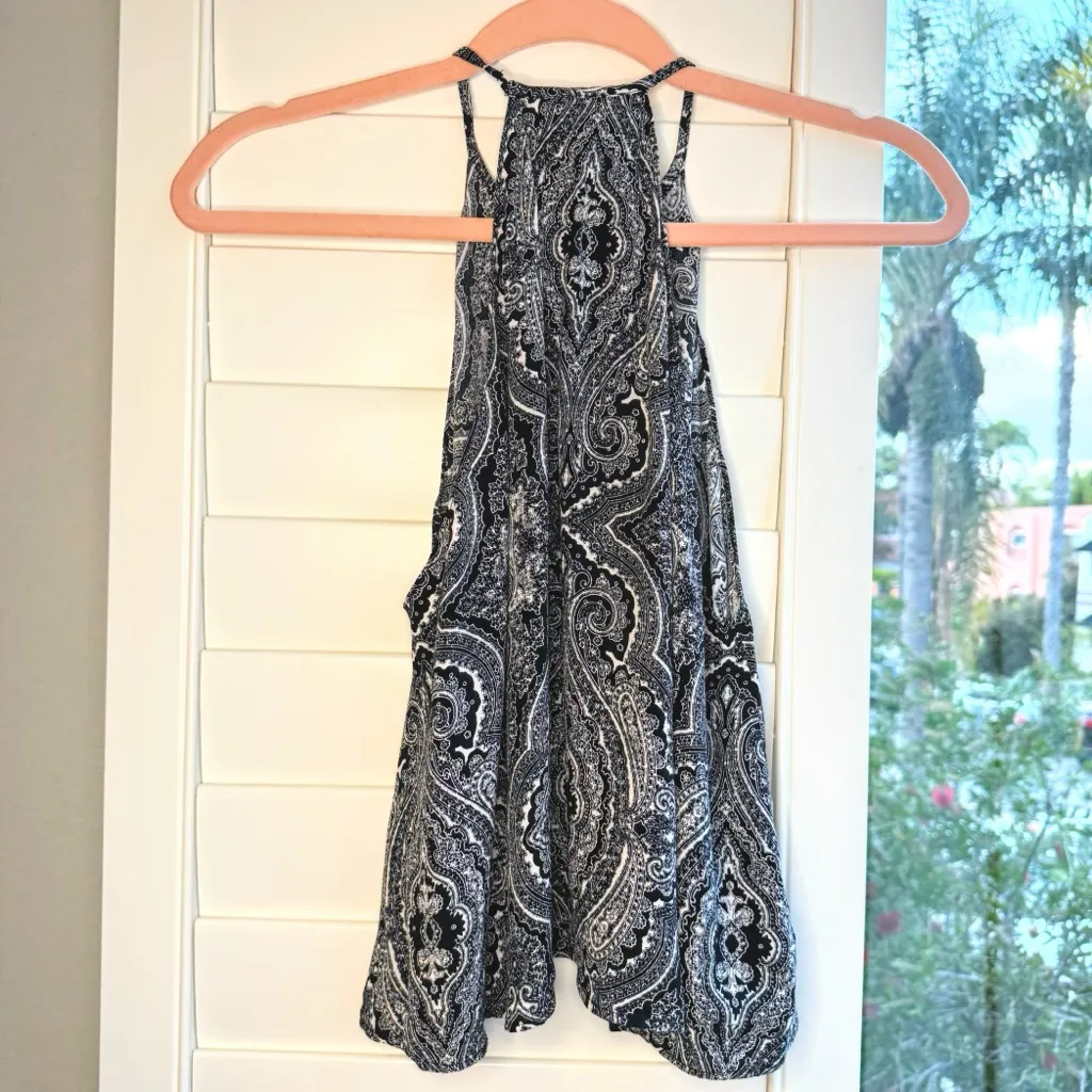 Zara boho paisley halter neck swing crop top in black & white size xs - Image 7