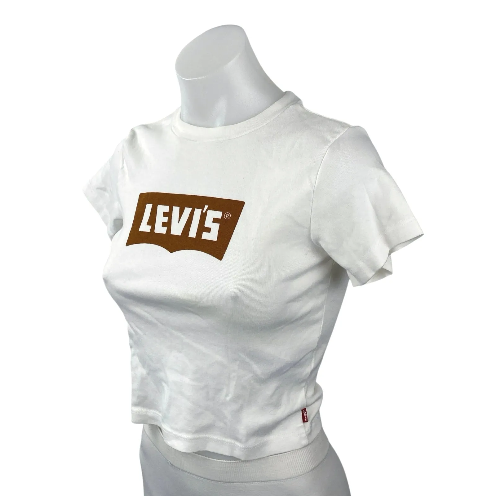 Levi's Women's White Logo Print Short Sleeve Crew Neck Baby Tee T Shirt Top XS - Image 2