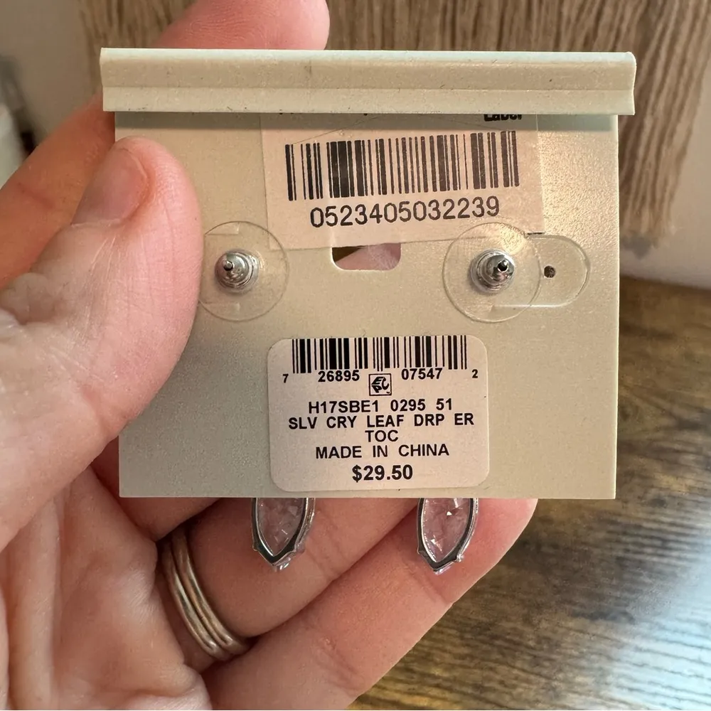 NWT Charter Club Silver Crystal Leaf Drop Earrings - Image 2