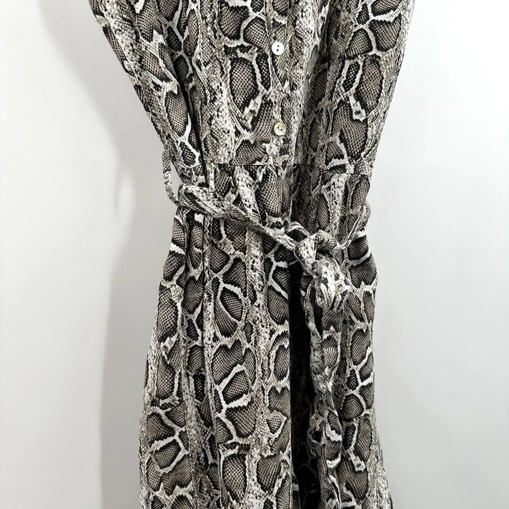 Laura Bianchi Linen Shirt Dress Snake Print khaki brown Size Extra Small Black - Image 2