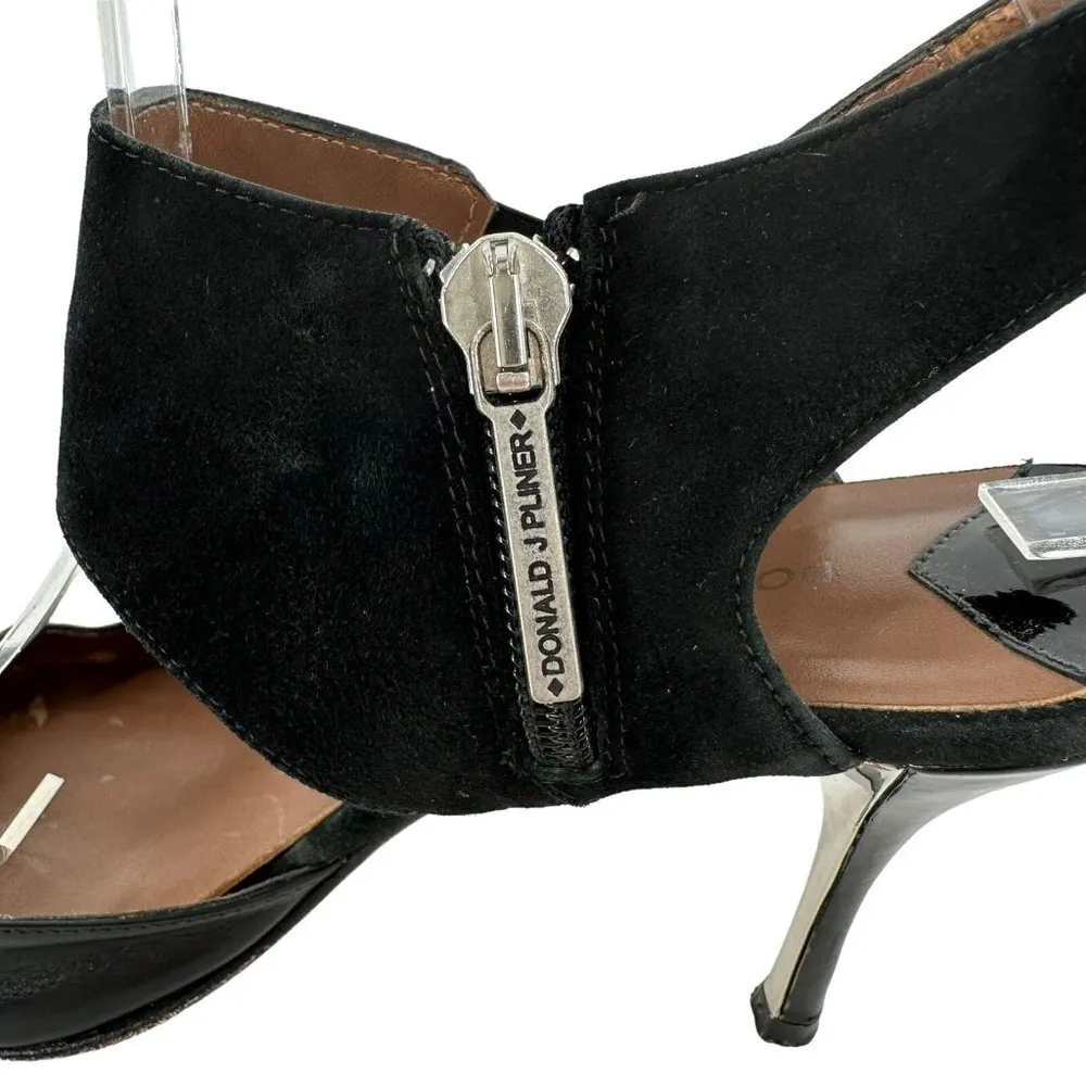 Donald Pliner BRAVA Black Patent Leather and Suede Ankle Strap Zip Heels Size 7 - Image 4