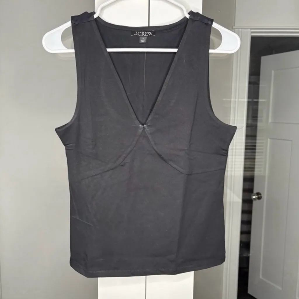 J. Crew Stretch Cotton-blend V-neck Top Black - Image 2